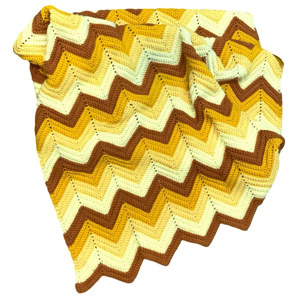 Chevron Crochet Blanket Afghan Throw Earthy 70s Decorative Fall Autumn Cozy